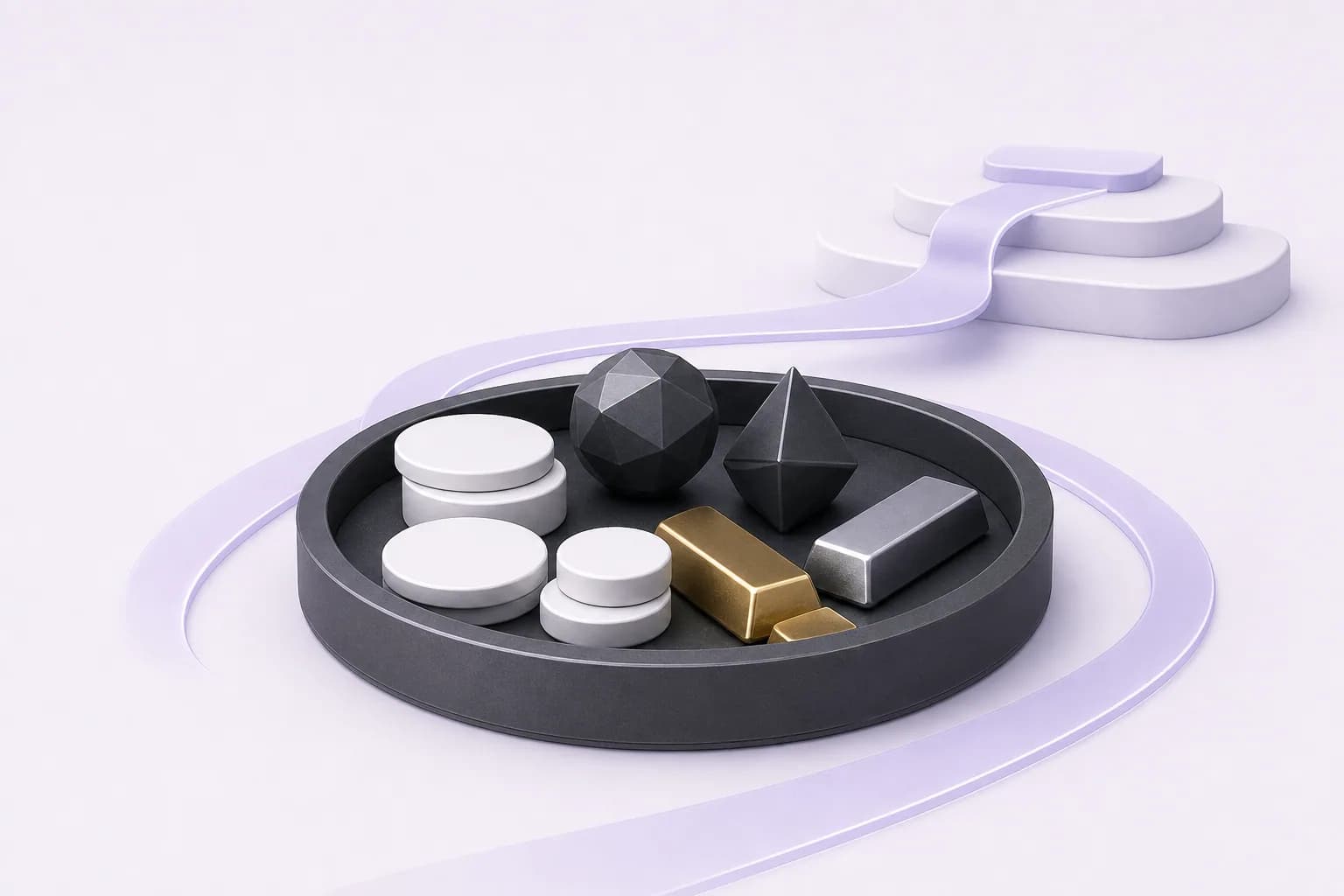 Digital assets held in a protected tray with a path toward rewards